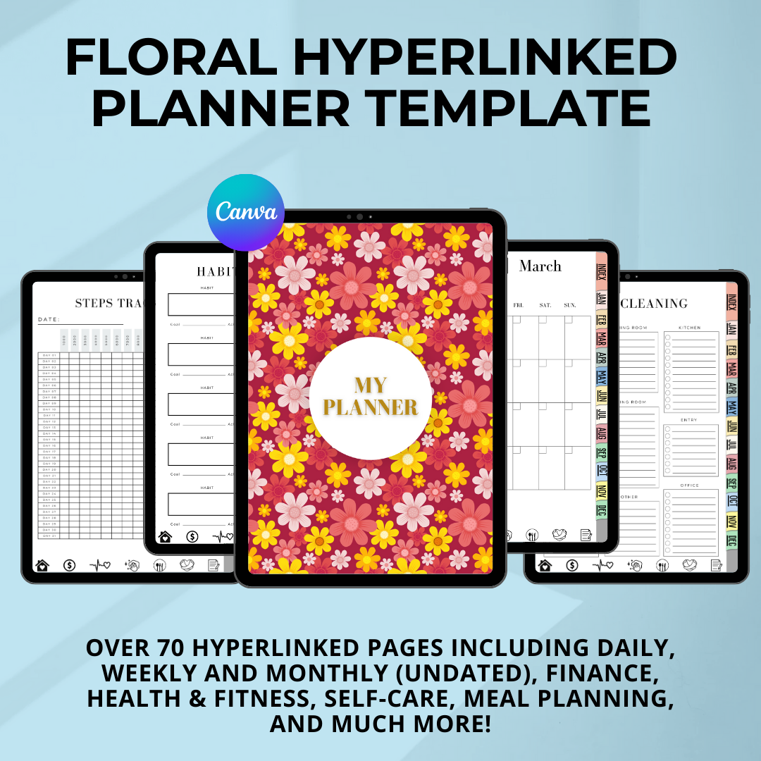 Resell Floral Hyperlinked Digital Planner Template
