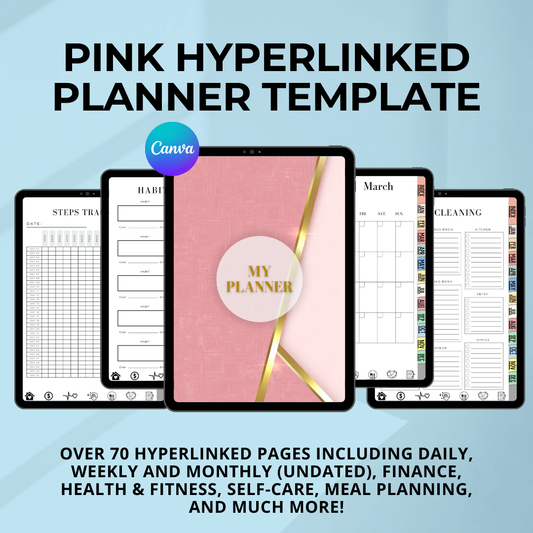 Resell Pink & Gold Hyperlinked Digital Planner Template